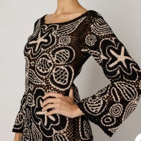 Cleobella Keilani Black Crochet Floral Hand Knit Midi Dress M Chic Boho Cottage - Picture 14 of 16